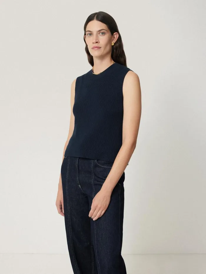 Cotton Blend Crew Tank Navy Women Jigsaw Knitwear and Cashmere