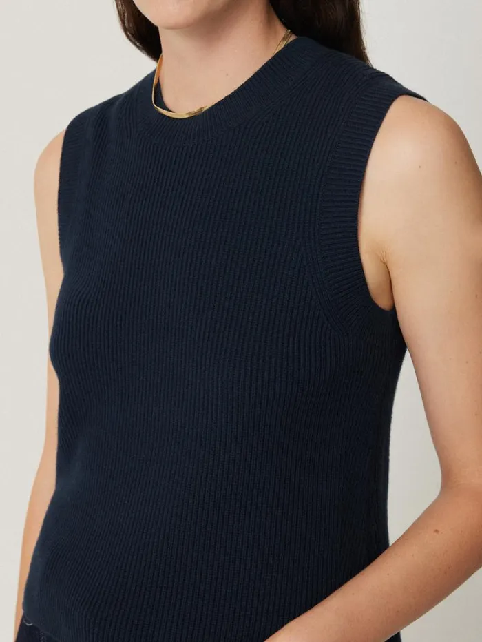 Cotton Blend Crew Tank Navy Women Jigsaw Knitwear and Cashmere