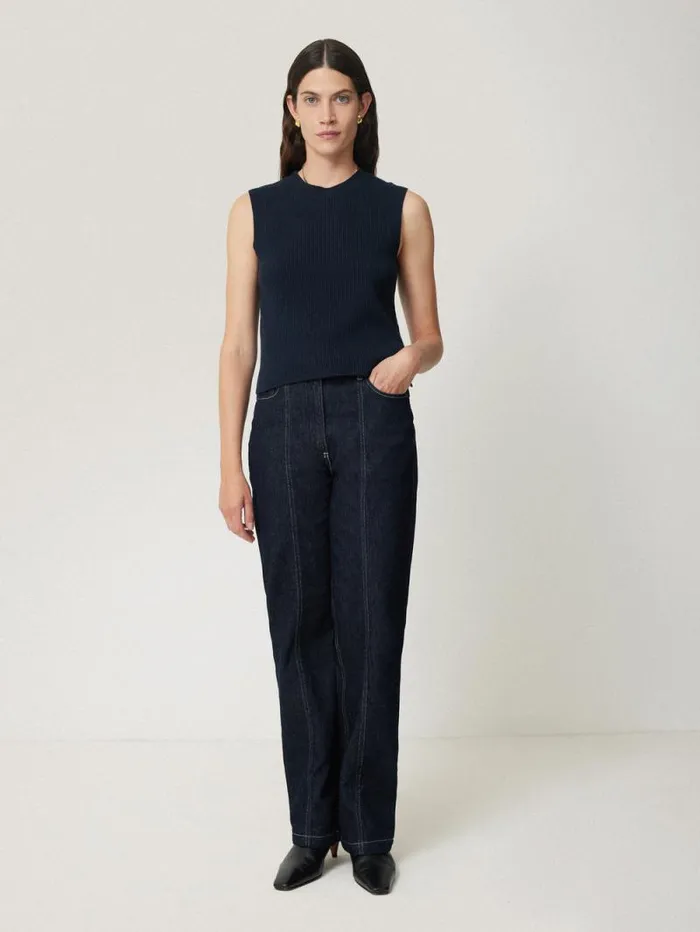 Cotton Blend Crew Tank Navy Women Jigsaw Knitwear and Cashmere