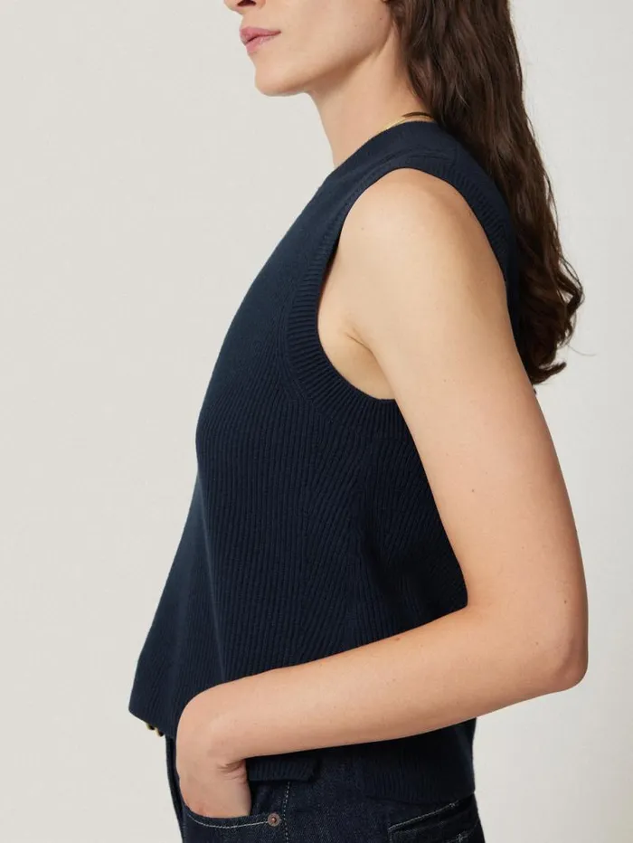 Cotton Blend Crew Tank Navy Women Jigsaw Knitwear and Cashmere