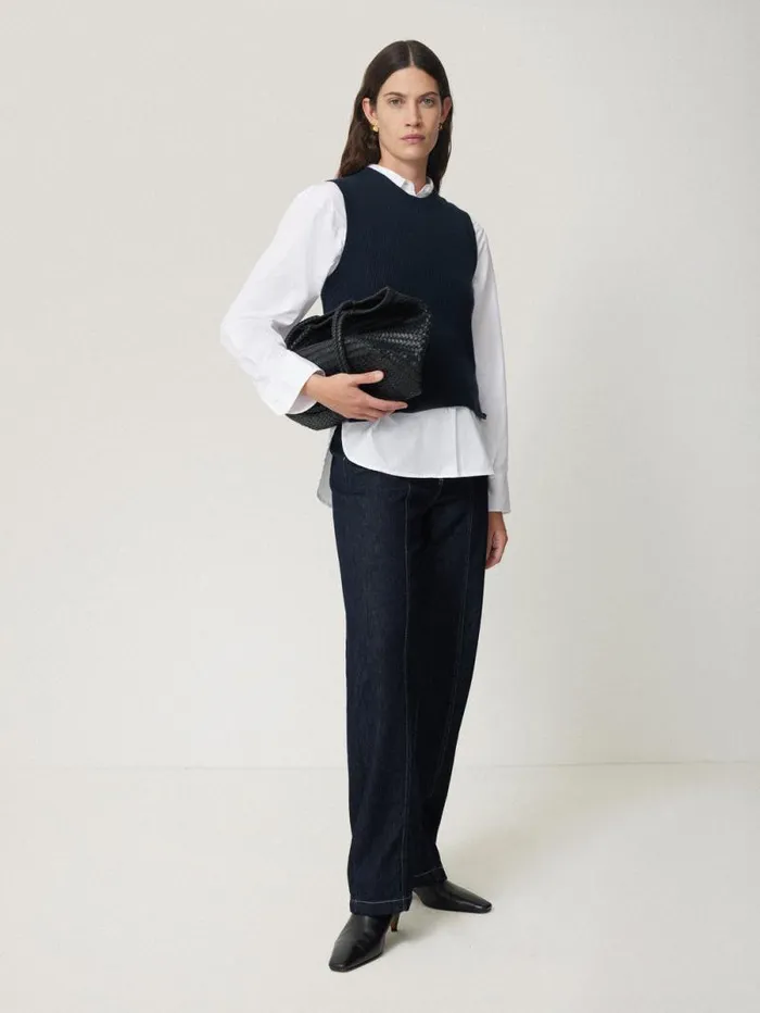 Cotton Blend Crew Tank Navy Women Jigsaw Knitwear and Cashmere