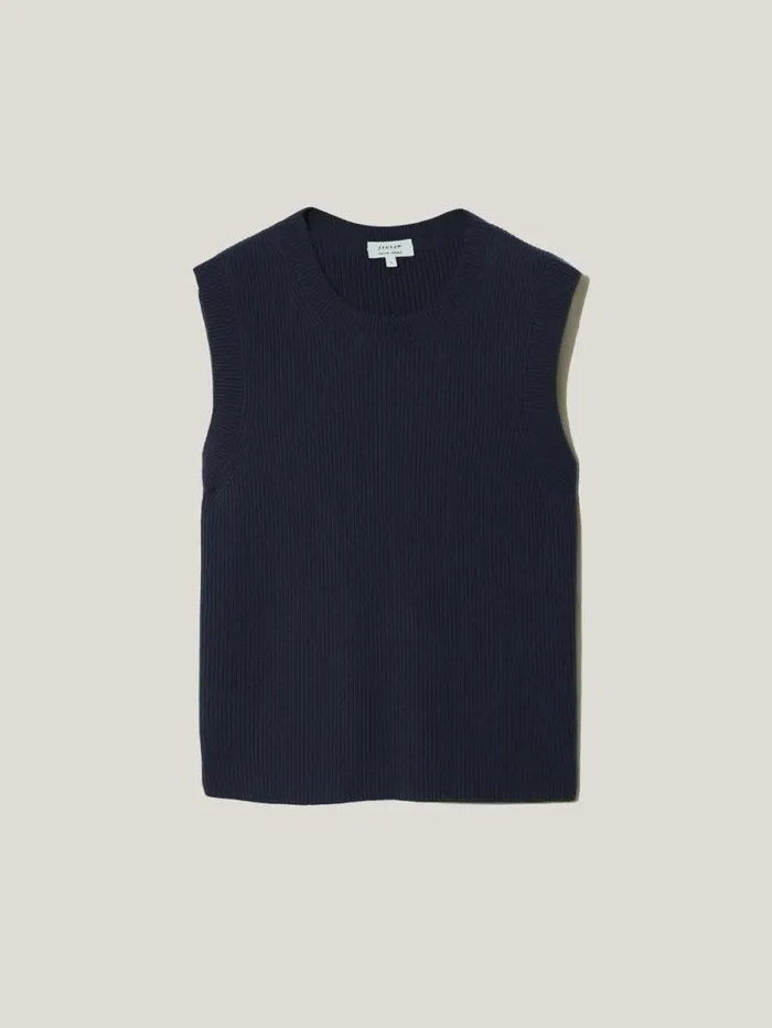 Cotton Blend Crew Tank Navy Women Jigsaw Knitwear and Cashmere