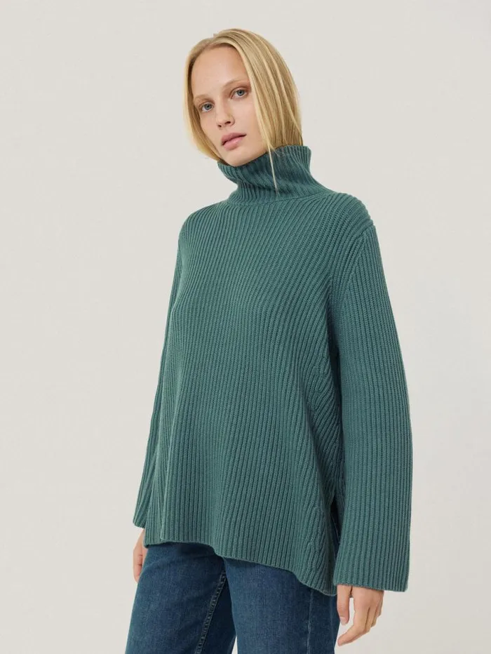 Cotton Blend Faroe Fishermans Blue Women Jigsaw Knitwear and Cashmere