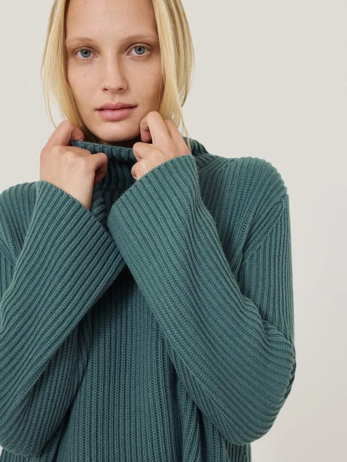Cotton Blend Faroe Fishermans Blue Women Jigsaw Knitwear and Cashmere
