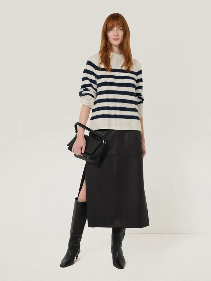 Cotton Blend Stripe Jumper Navy Women Jigsaw Knitwear and Cashmere