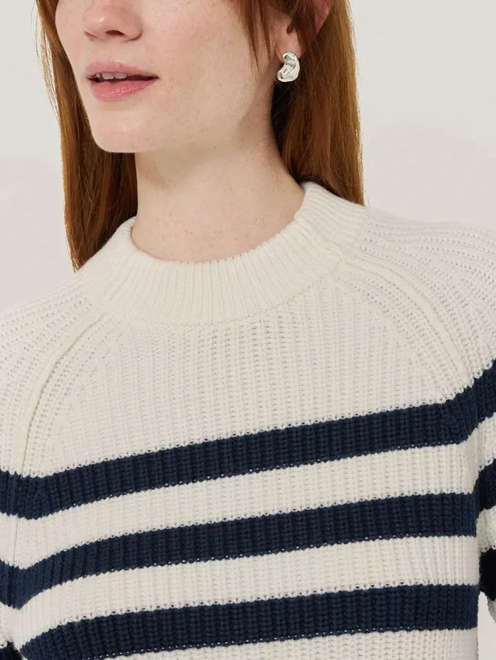 Cotton Blend Stripe Jumper Navy Women Jigsaw Knitwear and Cashmere