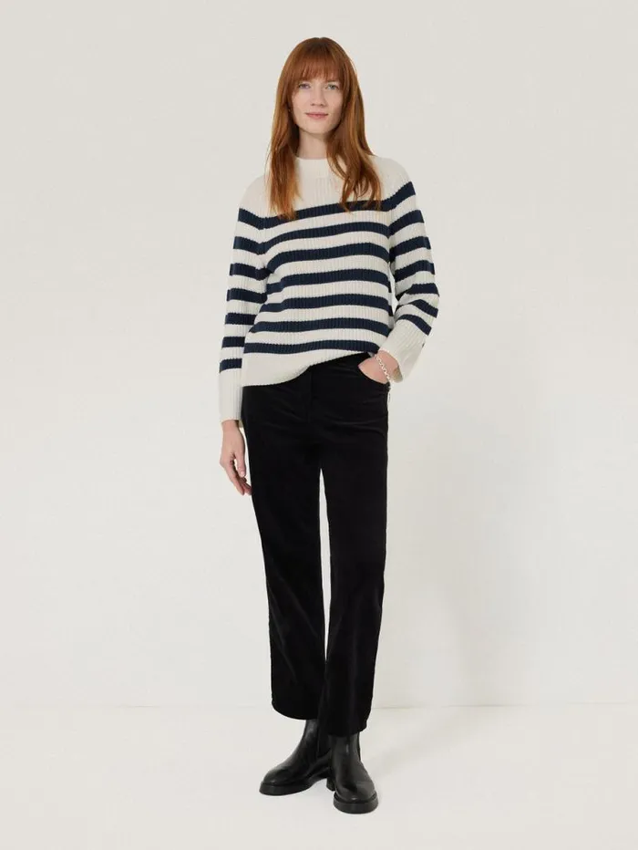 Cotton Blend Stripe Jumper Navy Women Jigsaw Knitwear and Cashmere