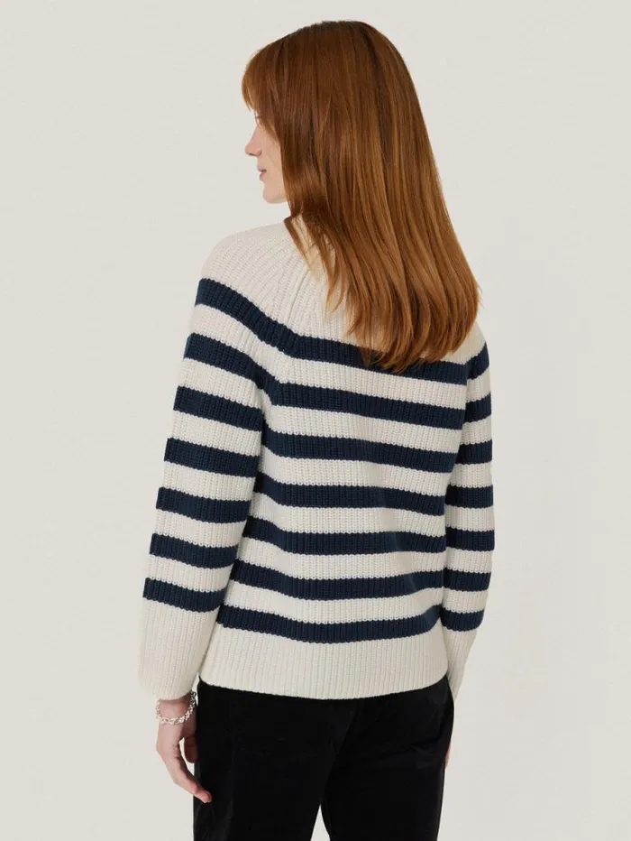 Cotton Blend Stripe Jumper Navy Women Jigsaw Knitwear and Cashmere