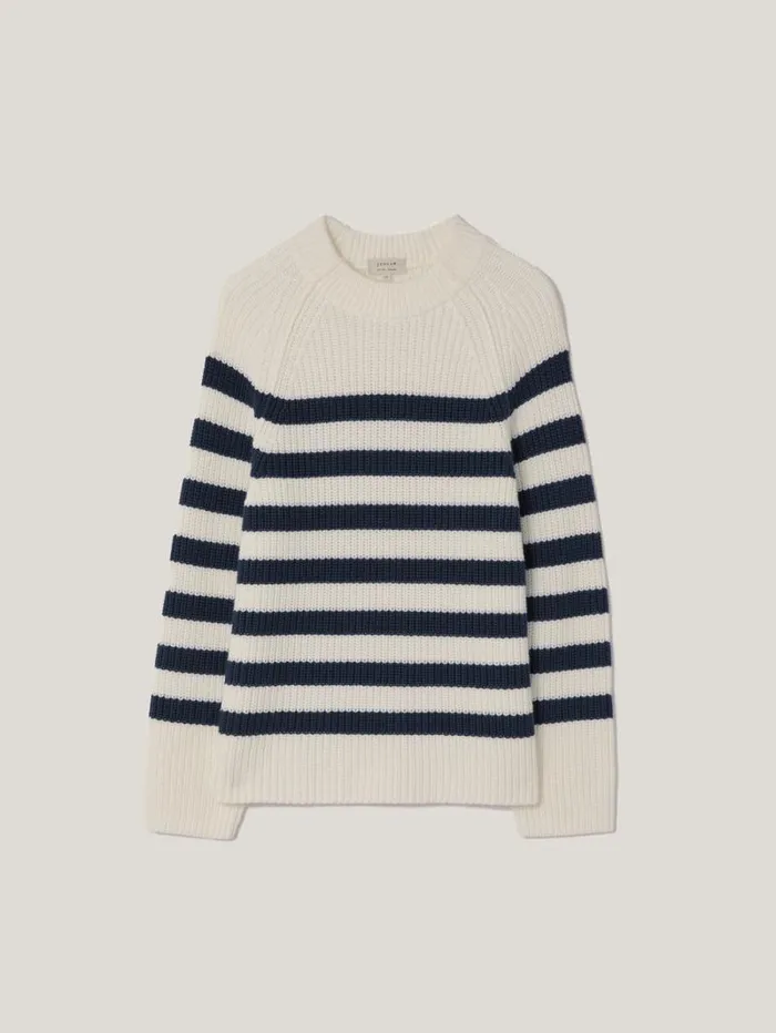 Cotton Blend Stripe Jumper Navy Women Jigsaw Knitwear and Cashmere