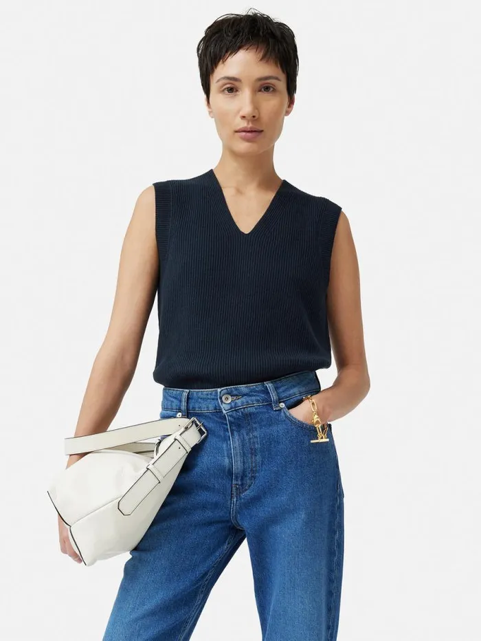 Cotton Blend V Neck Tank Navy Women Jigsaw Knitwear and Cashmere