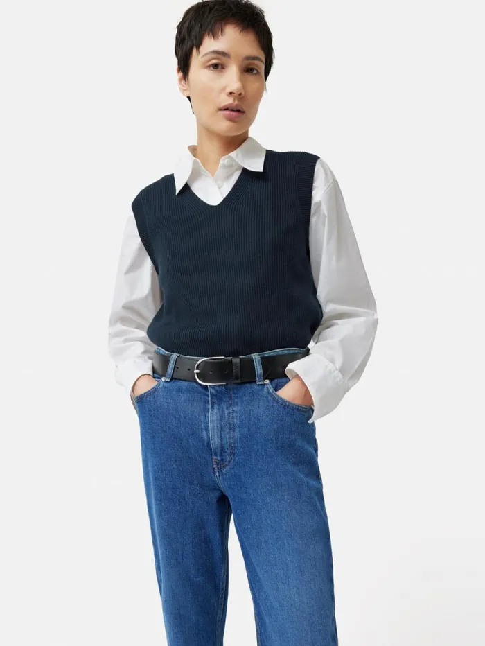 Cotton Blend V Neck Tank Navy Women Jigsaw Knitwear and Cashmere