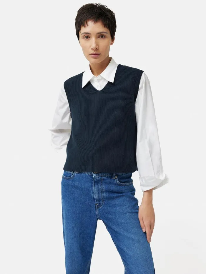 Cotton Blend V Neck Tank Navy Women Jigsaw Knitwear and Cashmere