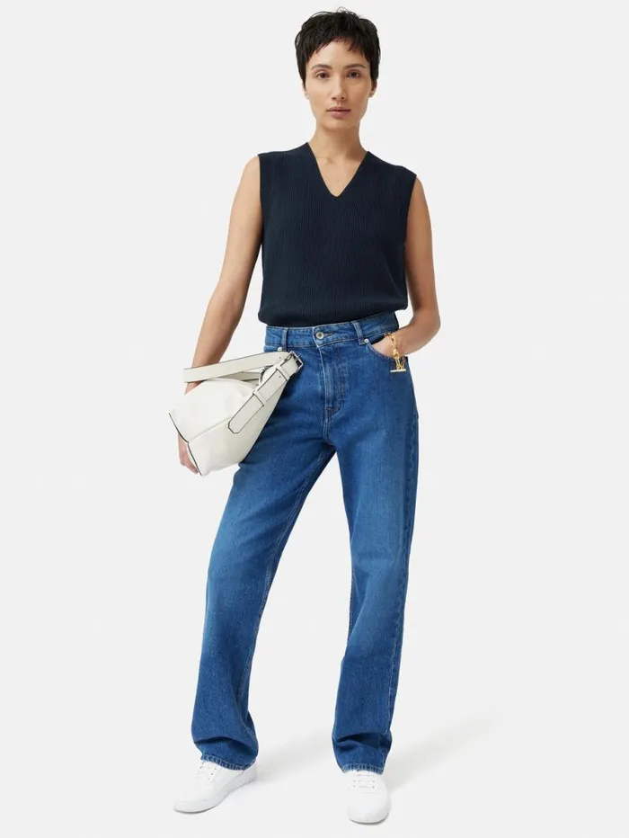 Cotton Blend V Neck Tank Navy Women Jigsaw Knitwear and Cashmere