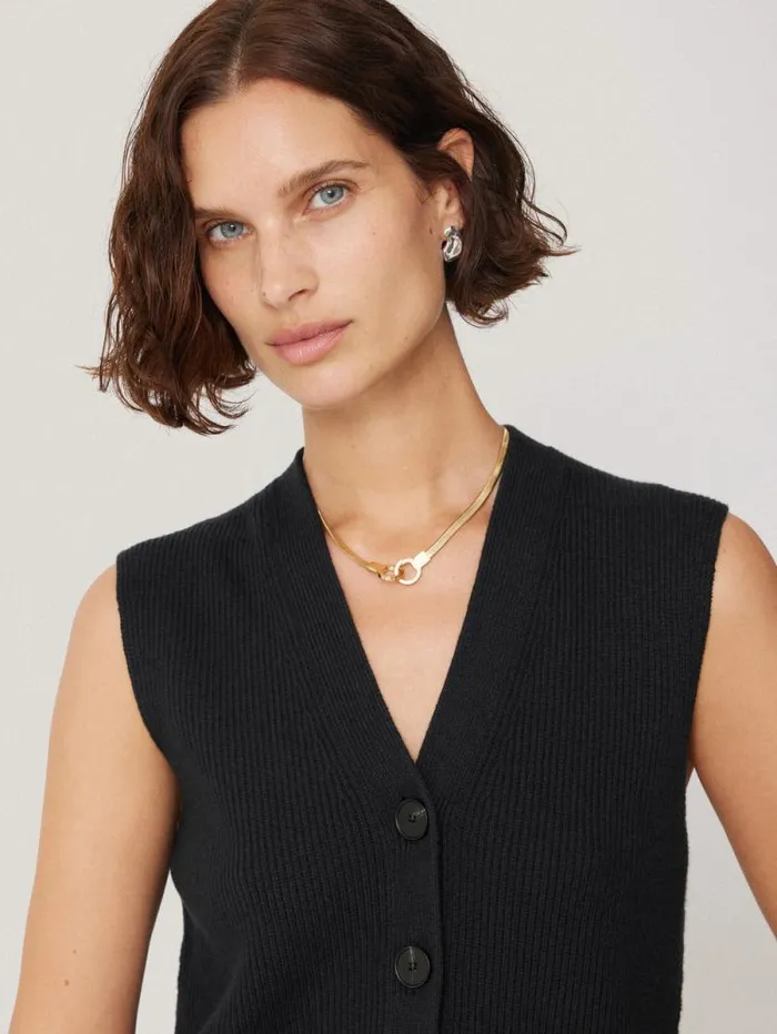 Cotton Blend Waistcoat Washed Black Women Jigsaw Knitwear and Cashmere
