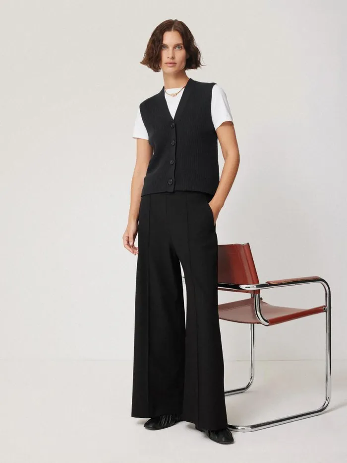 Cotton Blend Waistcoat Washed Black Women Jigsaw Knitwear and Cashmere