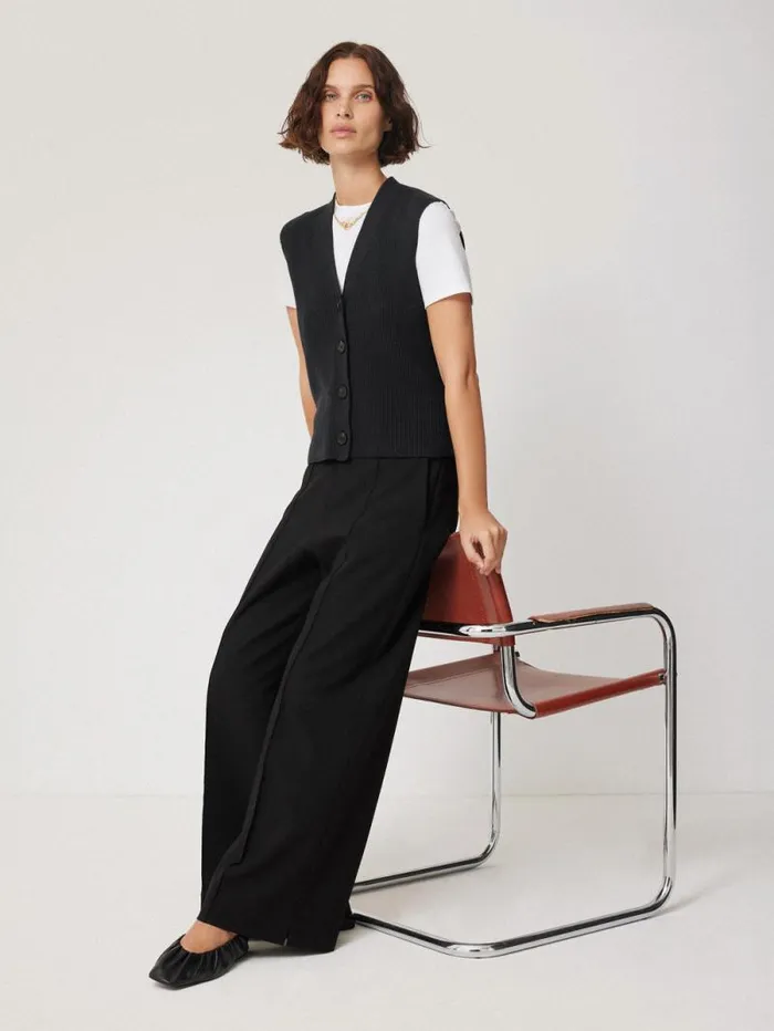 Cotton Blend Waistcoat Washed Black Women Jigsaw Knitwear and Cashmere