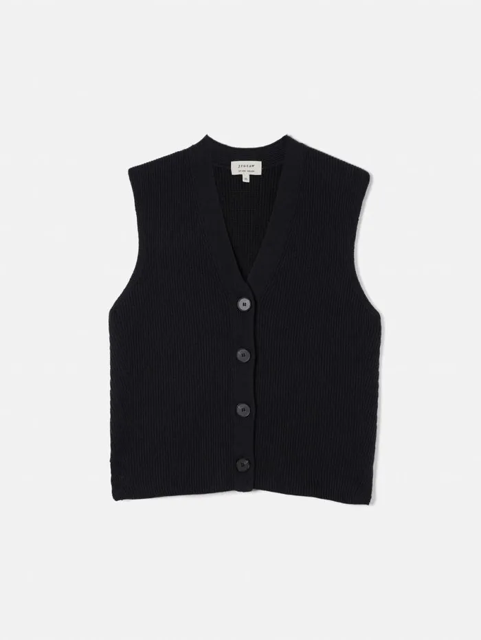 Cotton Blend Waistcoat Washed Black Women Jigsaw Knitwear and Cashmere