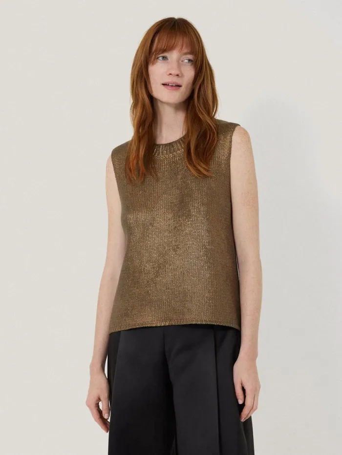 Cotton Metallic Crew Tank Gold Women Jigsaw Party