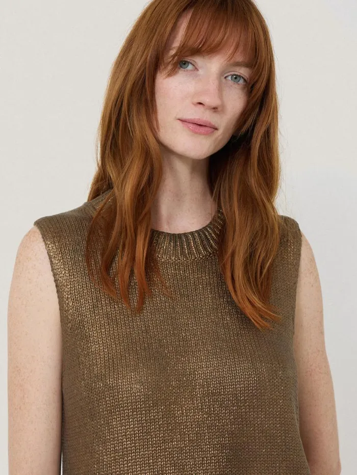 Cotton Metallic Crew Tank Gold Women Jigsaw Party