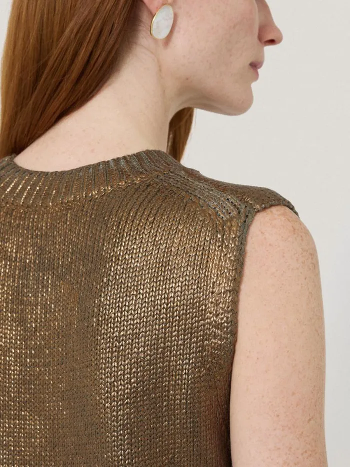 Cotton Metallic Crew Tank Gold Women Jigsaw Party
