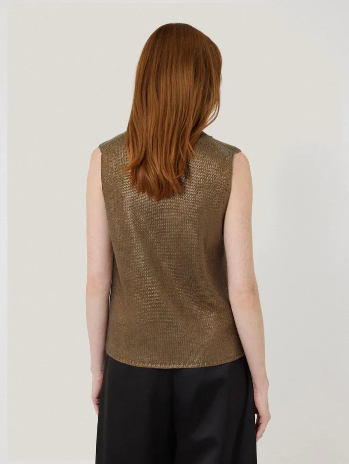 Cotton Metallic Crew Tank Gold Women Jigsaw Party