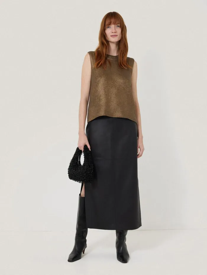 Cotton Metallic Crew Tank Gold Women Jigsaw Party
