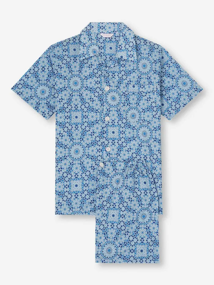 Cotton Pajamas Men Derek Rose Short Pajamas Ledbury 69 Cotton Batiste Blue