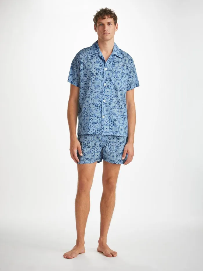 Cotton Pajamas Men Derek Rose Short Pajamas Ledbury 69 Cotton Batiste Blue