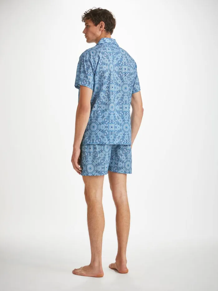 Cotton Pajamas Men Derek Rose Short Pajamas Ledbury 69 Cotton Batiste Blue