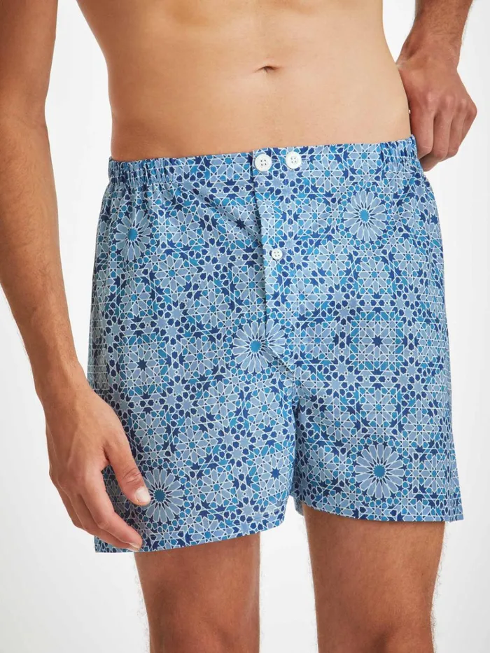 Cotton Pajamas Men Derek Rose Short Pajamas Ledbury 69 Cotton Batiste Blue