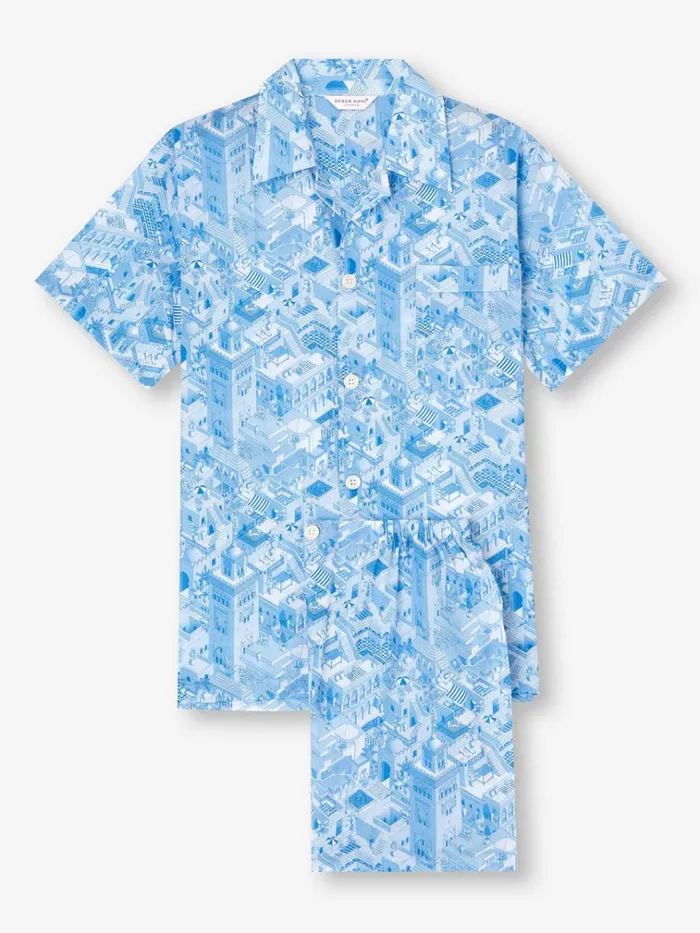 Cotton Pajamas Men Derek Rose Short Pajamas Ledbury 70 Cotton Batiste Blue