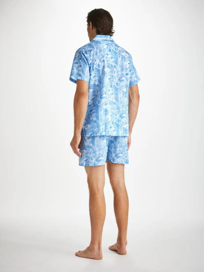 Cotton Pajamas Men Derek Rose Short Pajamas Ledbury 70 Cotton Batiste Blue