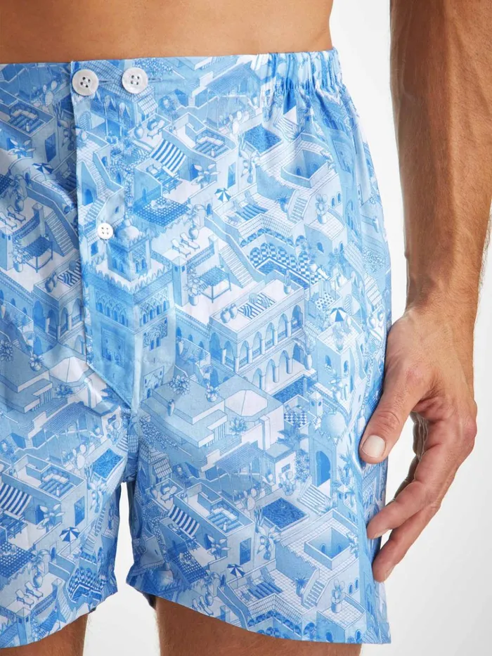 Cotton Pajamas Men Derek Rose Short Pajamas Ledbury 70 Cotton Batiste Blue