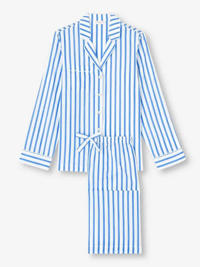 Cotton Pajamas Women Derek Rose Pajamas Capri 23 Cotton Batiste Blue