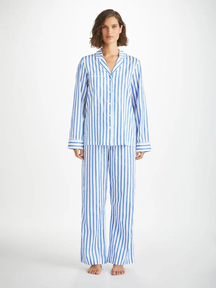 Cotton Pajamas Women Derek Rose Pajamas Capri 23 Cotton Batiste Blue