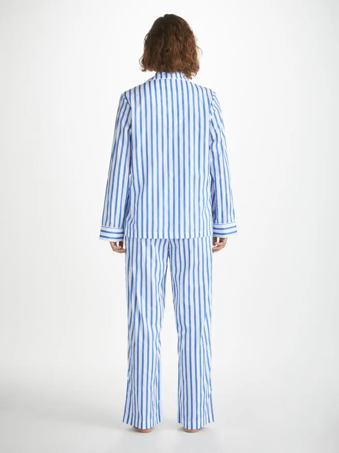 Cotton Pajamas Women Derek Rose Pajamas Capri 23 Cotton Batiste Blue