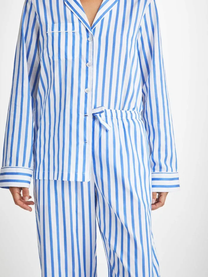 Cotton Pajamas Women Derek Rose Pajamas Capri 23 Cotton Batiste Blue