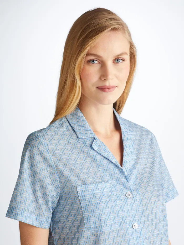Cotton Pajamas Women Derek Rose Short Pajamas Ledbury 72 Cotton Batiste Blue