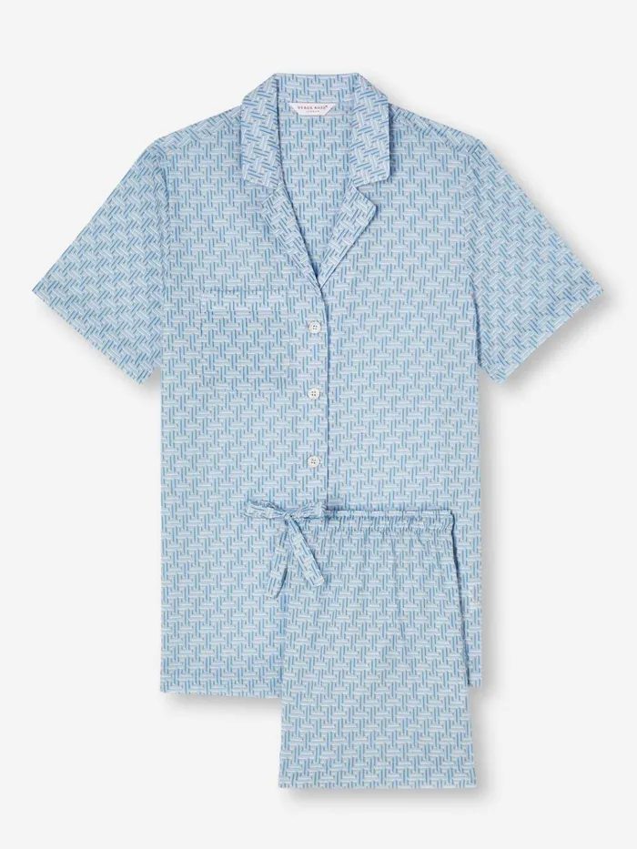 Cotton Pajamas Women Derek Rose Short Pajamas Ledbury 72 Cotton Batiste Blue