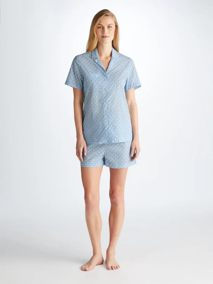Cotton Pajamas Women Derek Rose Short Pajamas Ledbury 72 Cotton Batiste Blue