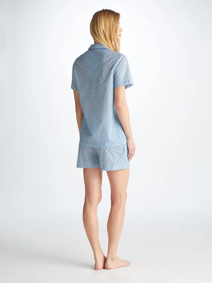 Cotton Pajamas Women Derek Rose Short Pajamas Ledbury 72 Cotton Batiste Blue