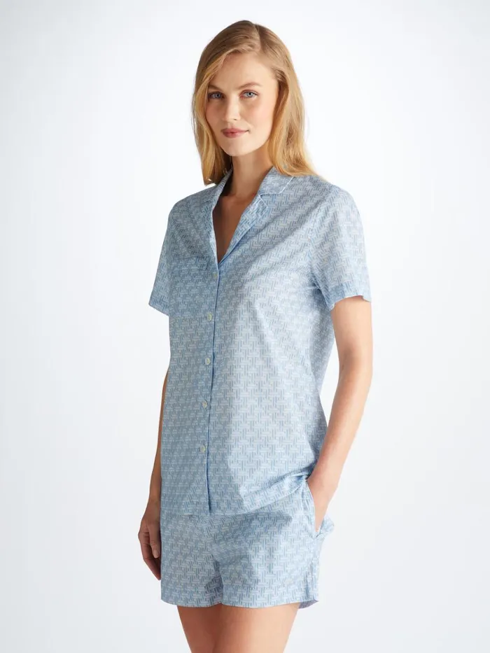 Cotton Pajamas Women Derek Rose Short Pajamas Ledbury 72 Cotton Batiste Blue