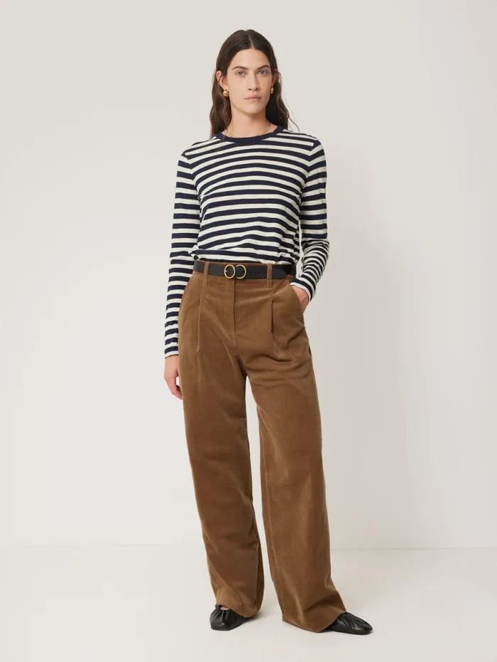 Cotton Slub Stripe Long Sleeve Tee Navy Women Jigsaw Pyjamas and Loungewear
