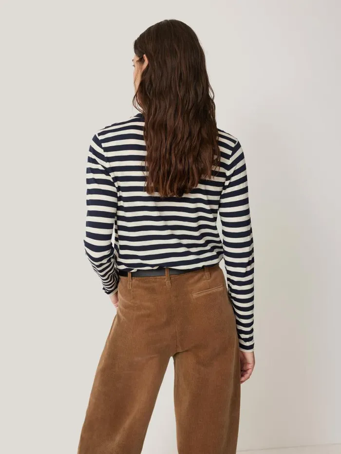 Cotton Slub Stripe Long Sleeve Tee Navy Women Jigsaw Pyjamas and Loungewear