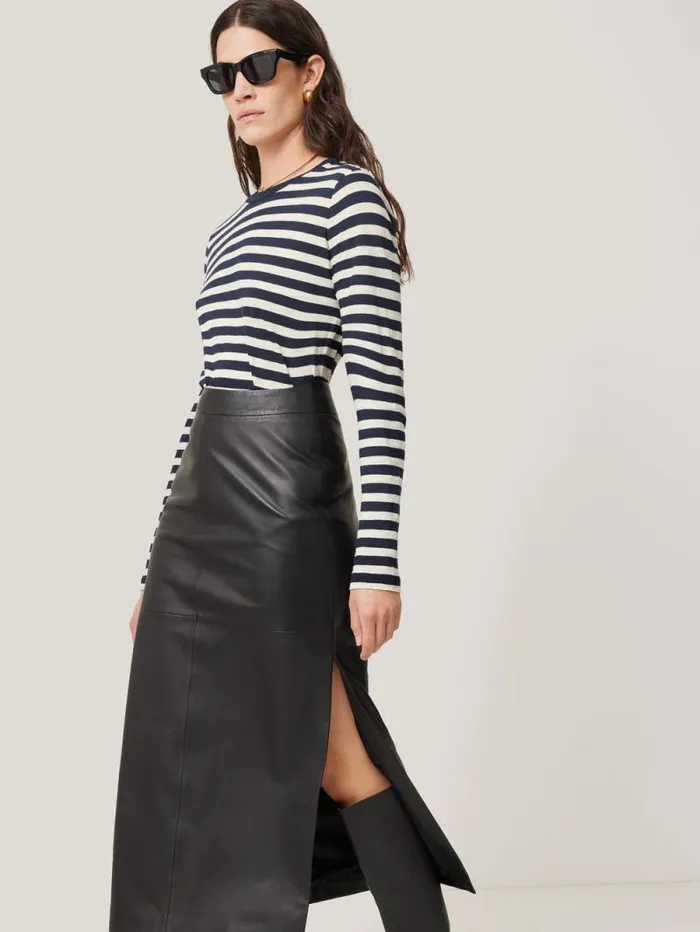 Cotton Slub Stripe Long Sleeve Tee Navy Women Jigsaw Pyjamas and Loungewear