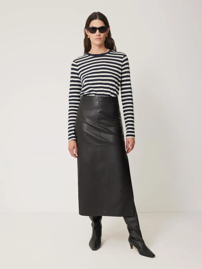 Cotton Slub Stripe Long Sleeve Tee Navy Women Jigsaw Pyjamas and Loungewear