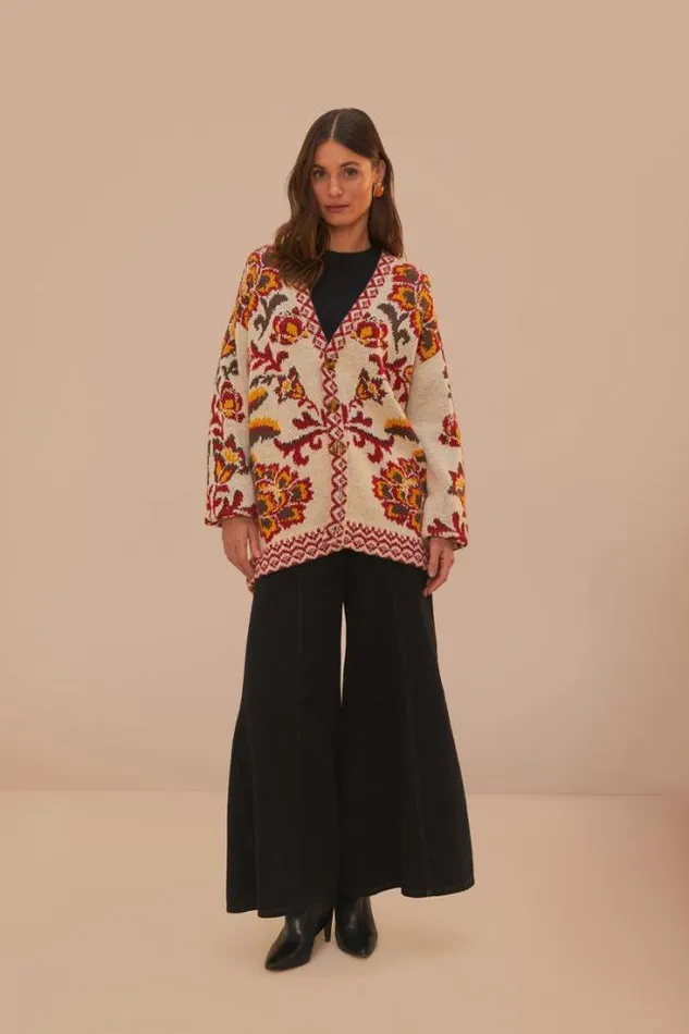 Cream Toucans Scarf Knit Cardigan Women FARM Rio Cardigans