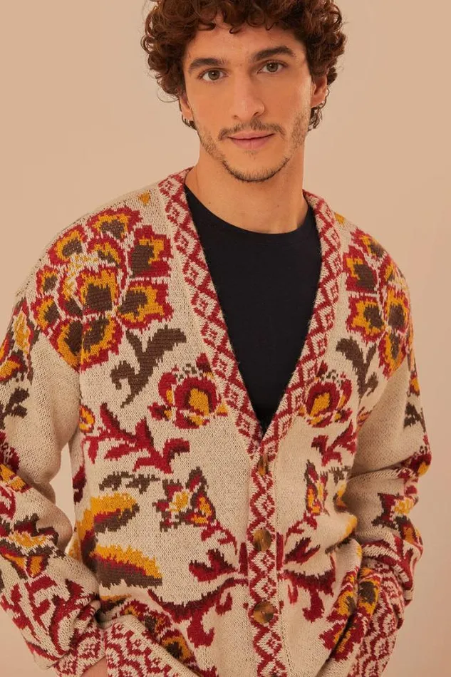 Cream Toucans Scarf Knit Cardigan Women FARM Rio Cardigans