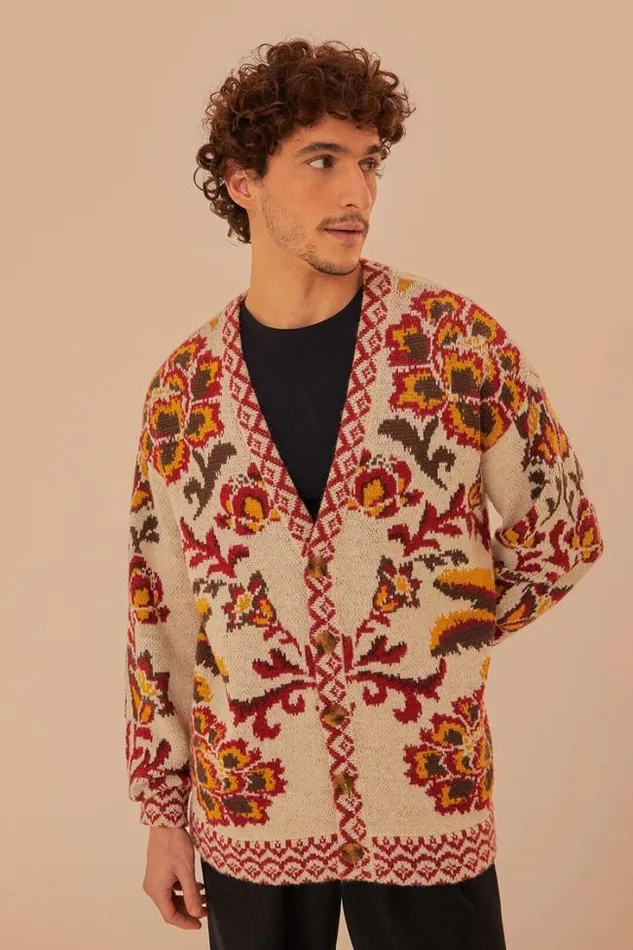 Cream Toucans Scarf Knit Cardigan Women FARM Rio Cardigans