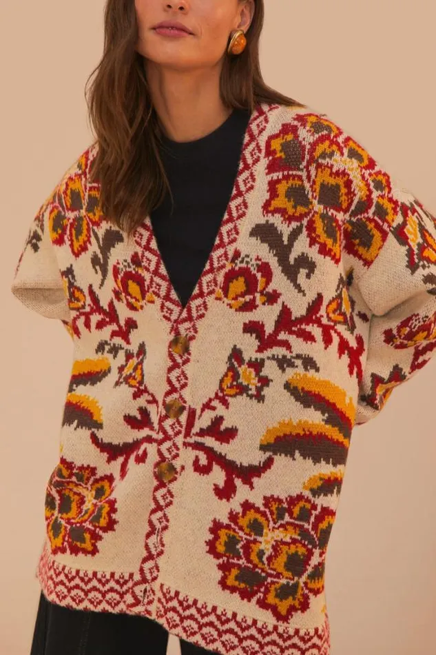 Cream Toucans Scarf Knit Cardigan Women FARM Rio Cardigans